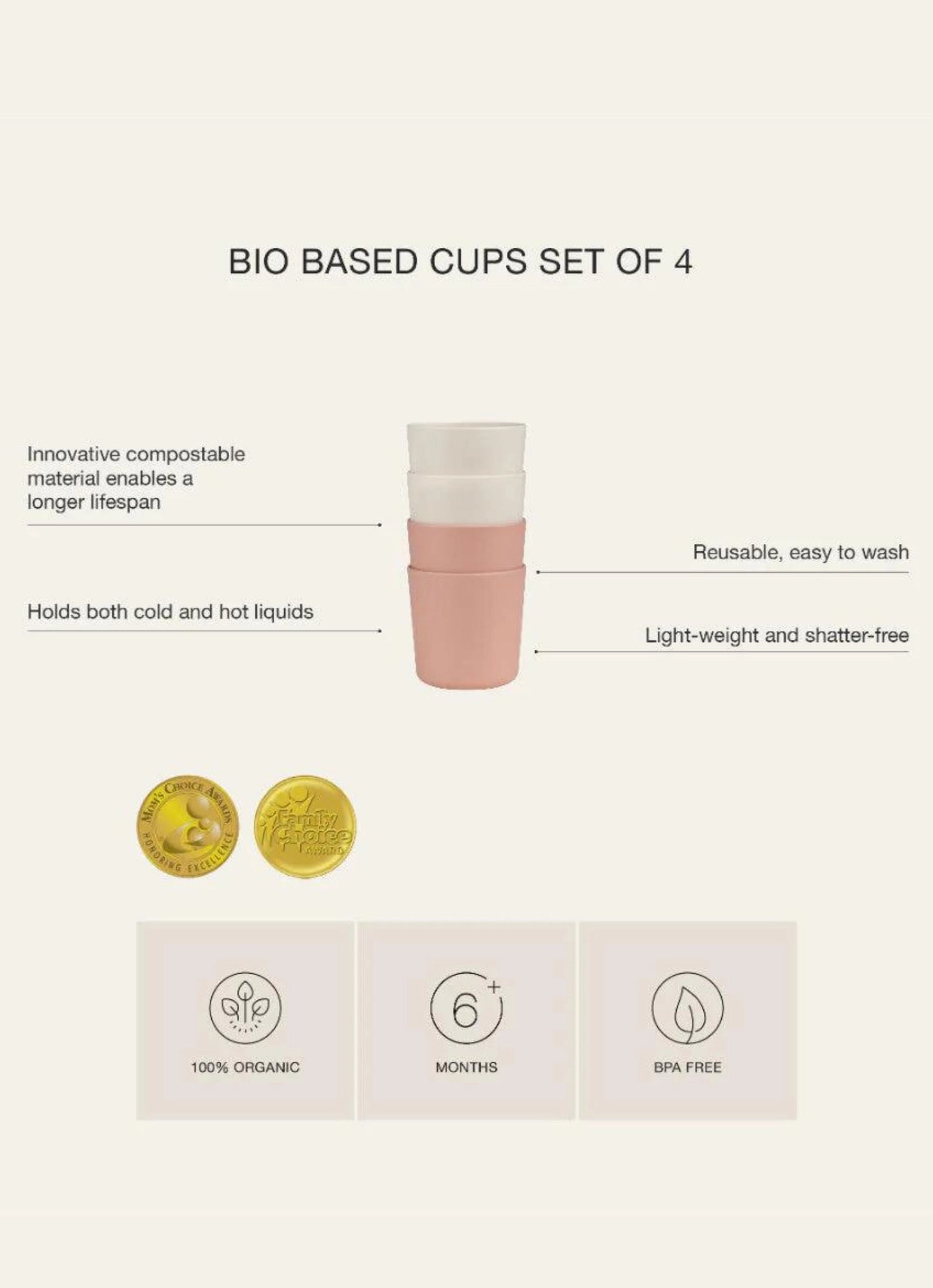 Eco Cups Set of 4 - Green/ Cream