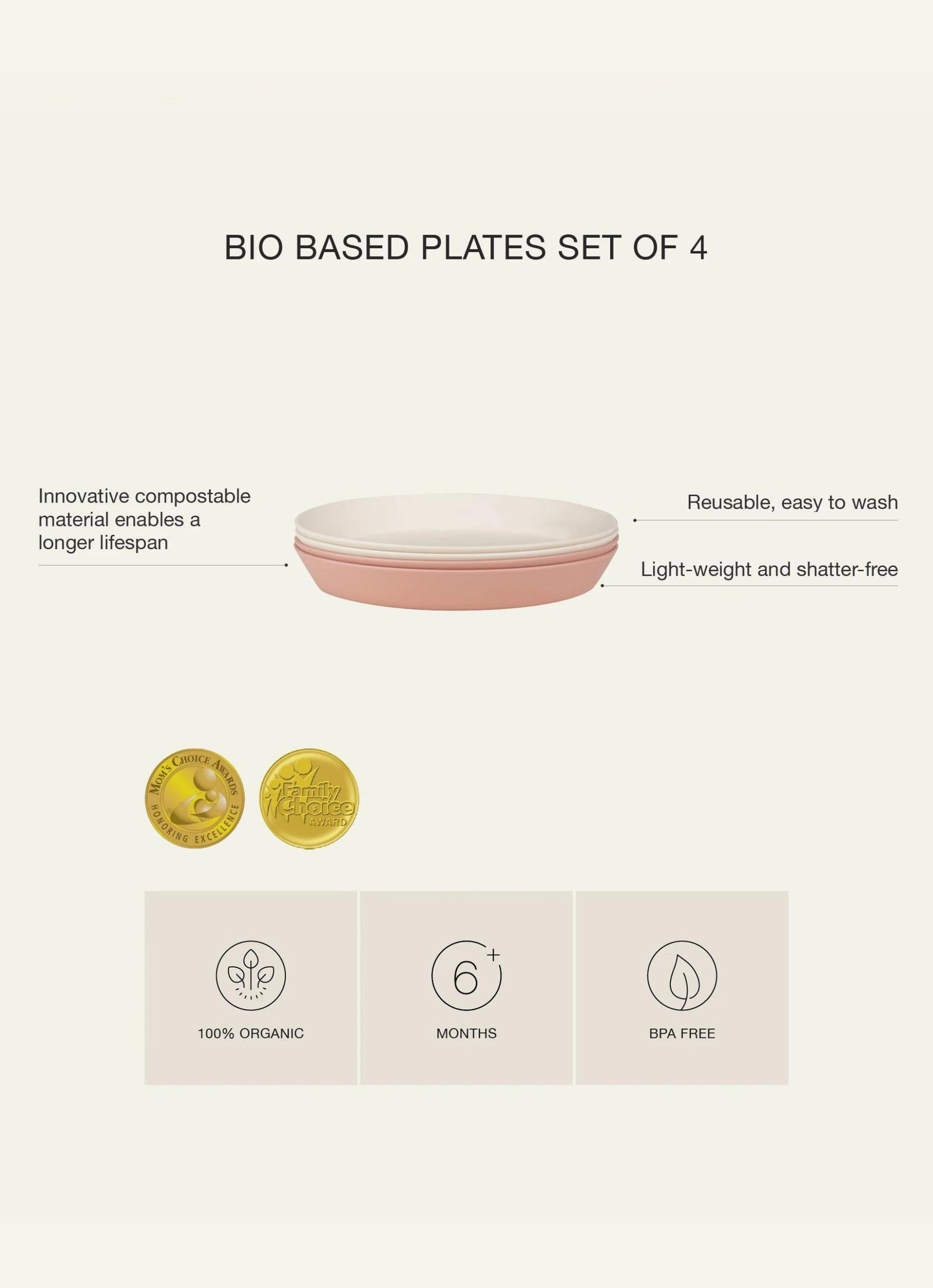 Eco Plates Set of 4 - Pink/Cream