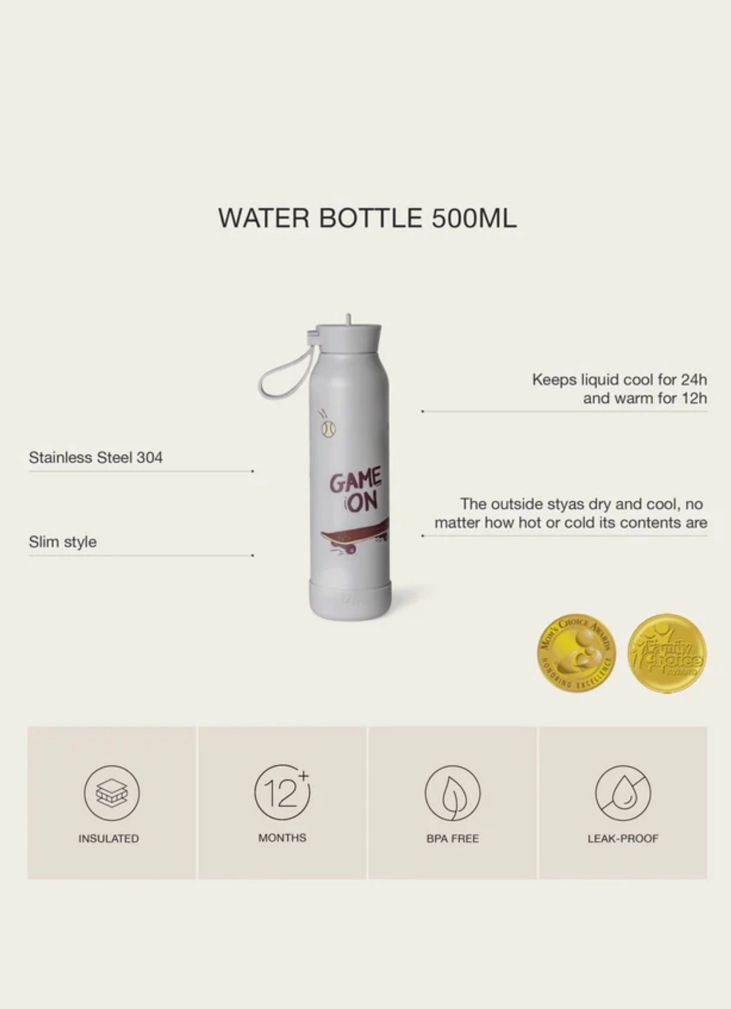 500ml Insulated Water Bottle - Stormy Unicorn