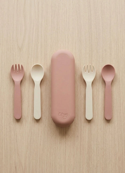 Eco Cutlery Set + Case in Pink/Cream