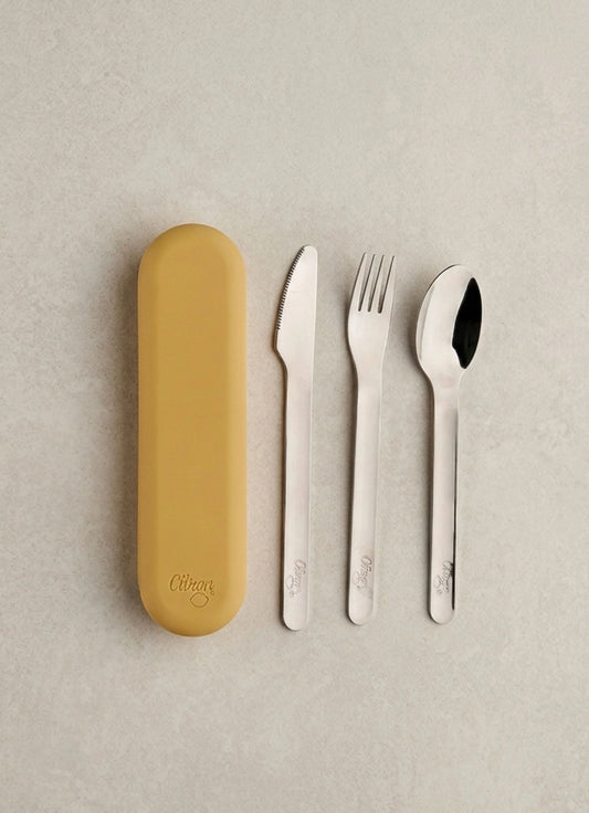 Cutlery Set with Silicon Case - Yellow