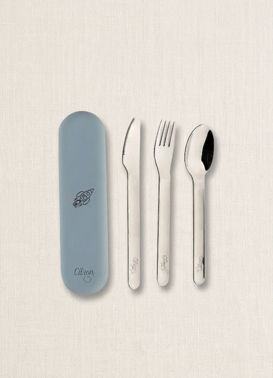 Cutlery Set with Silicon Case - Dusty Blue