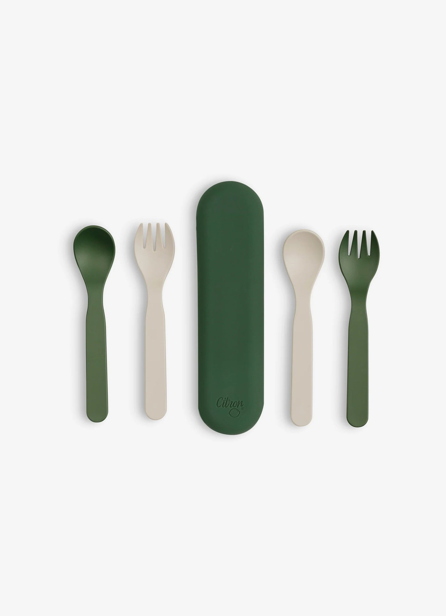 Eco Cutlery Set + Case in Green/ Cream