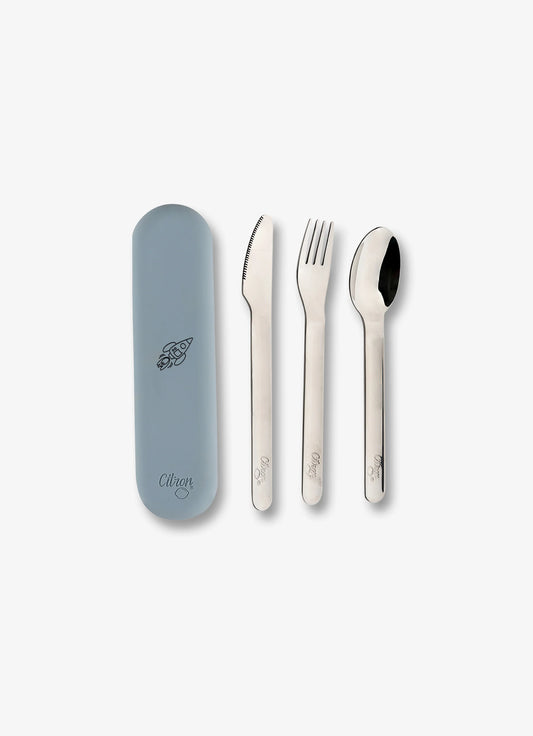 Cutlery Set with Silicon Case - Dusty Blue