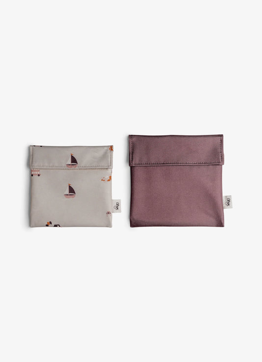 Two Reusable Sandwich Bags - Vehicles/Plum