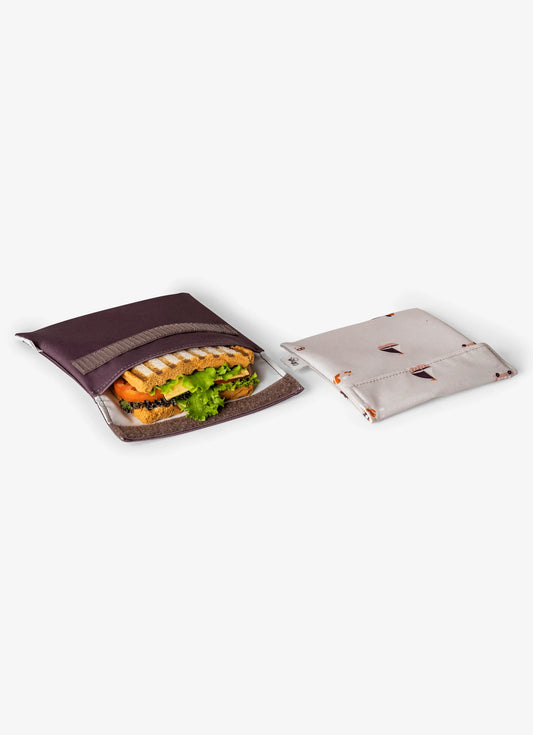 Two Reusable Sandwich Bags - Vehicles/Plum