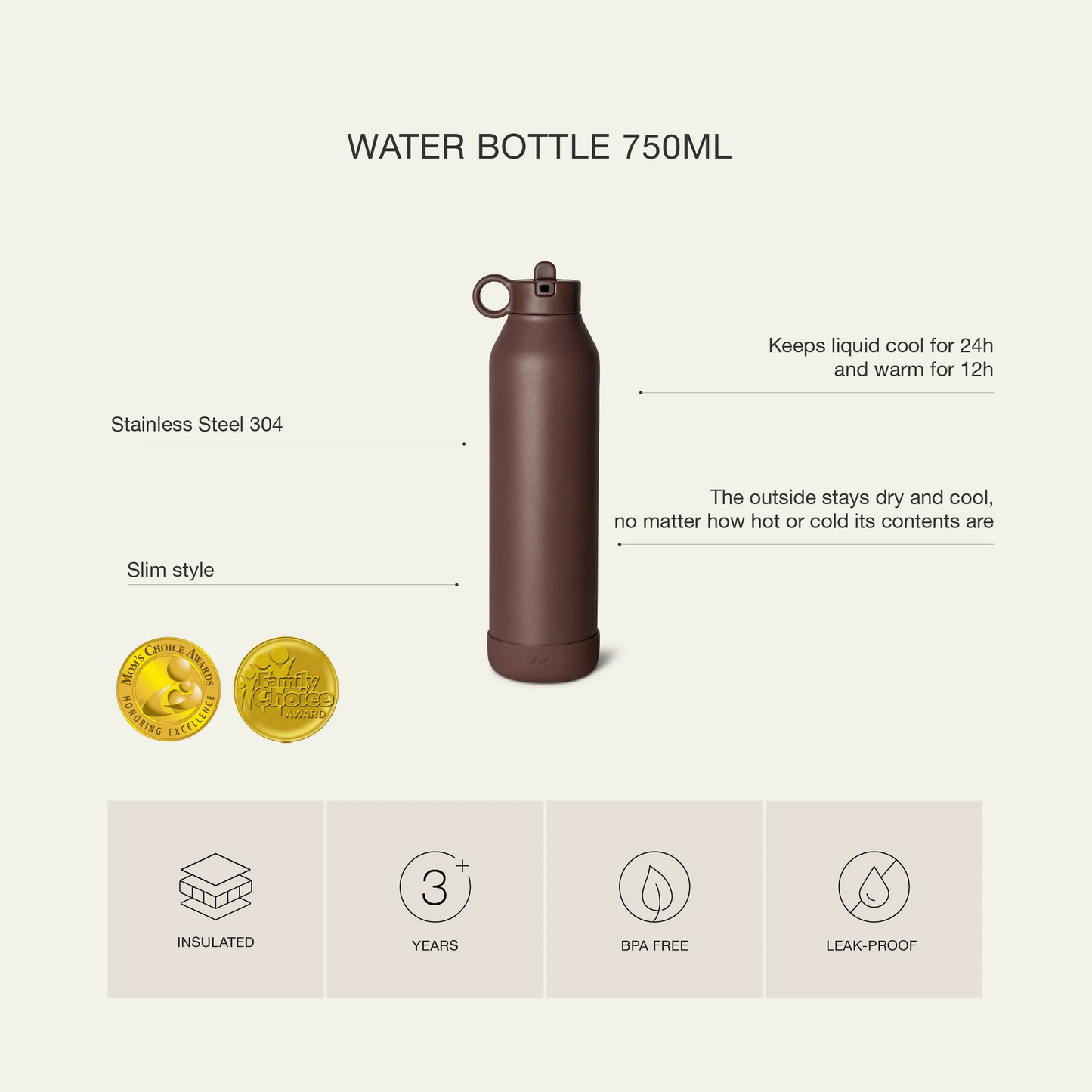 750ml Insulated Water Bottle Leo