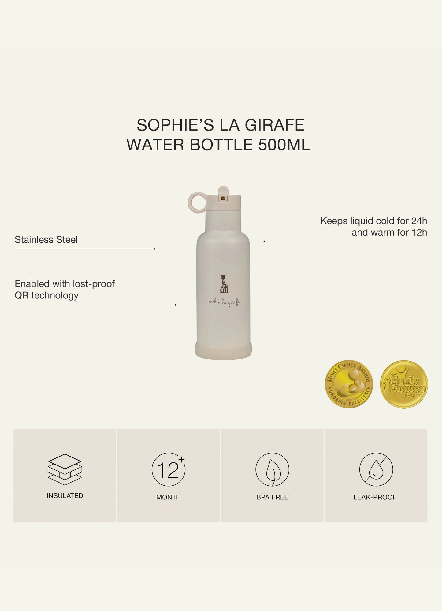 500ml Insulated Water Bottle - Sophie La Girafe