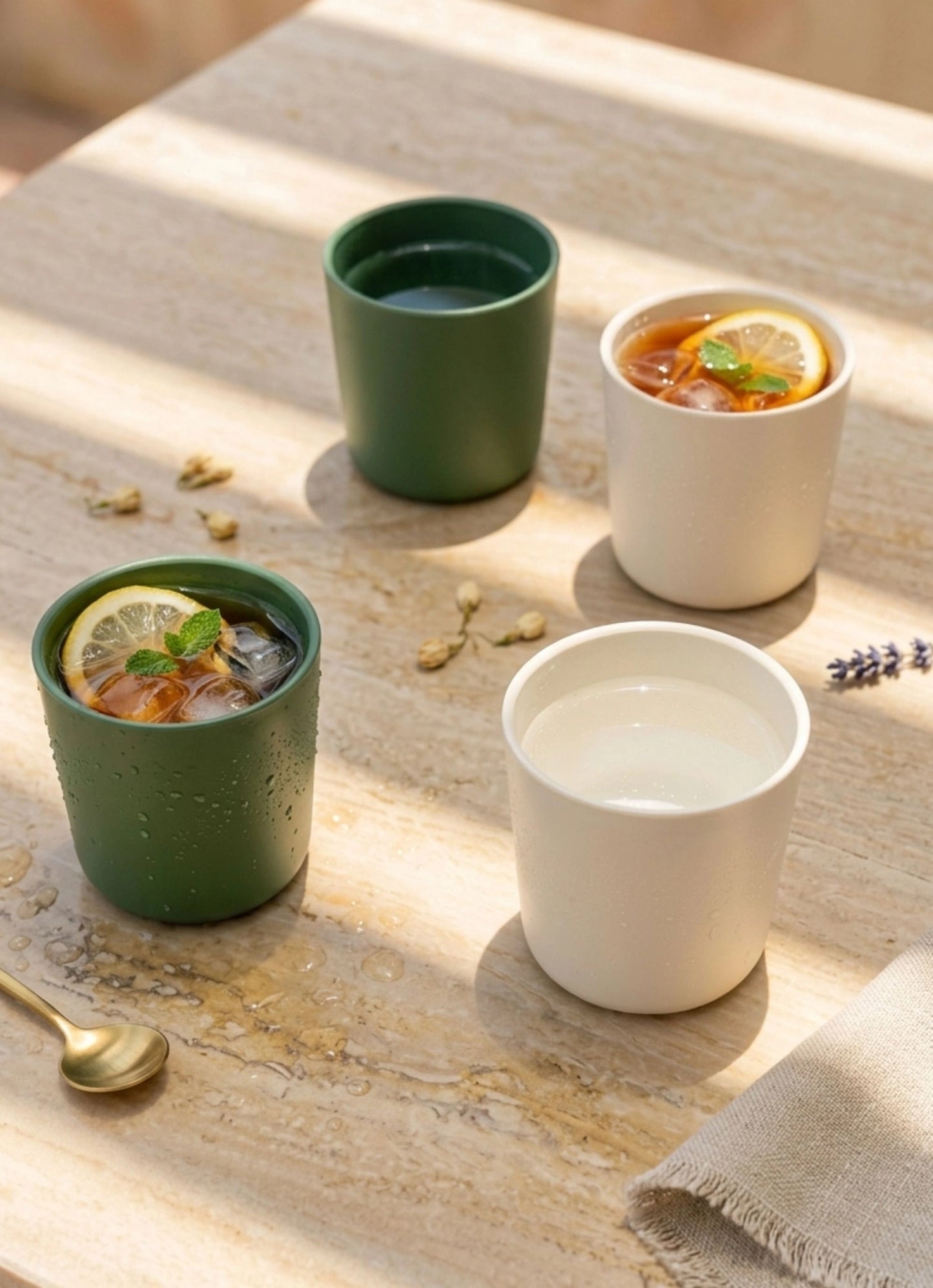 Eco Cups Set of 4 - Green/ Cream