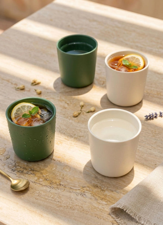 Eco Cups Set of 4 - Green/ Cream