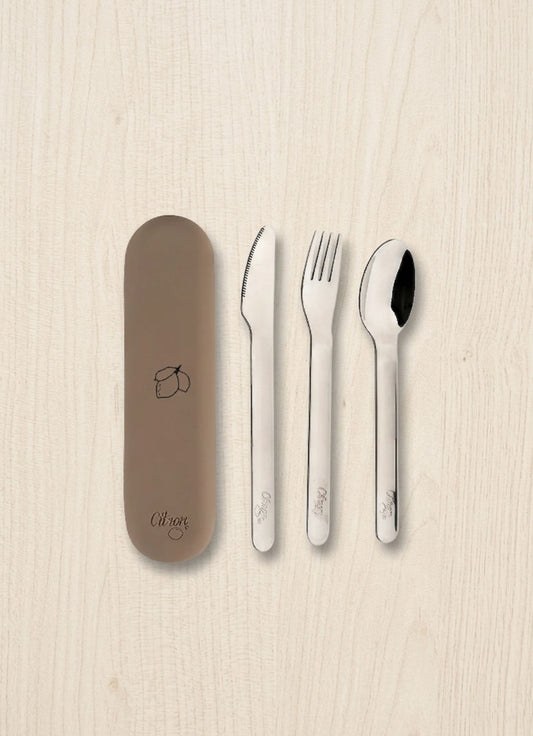 Cutlery Set with Silicon Case - Brown