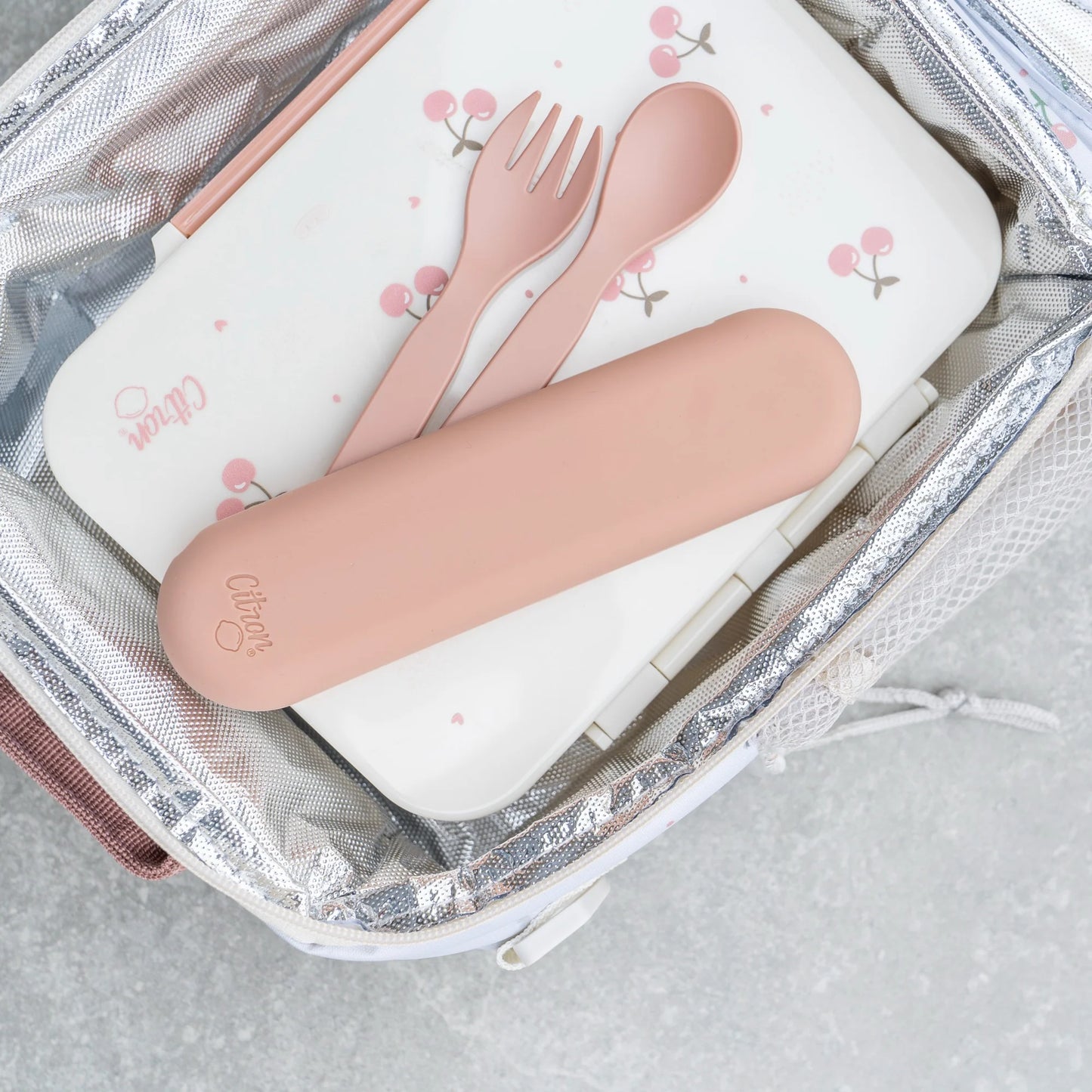 Eco Cutlery Set + Case in Pink/Cream