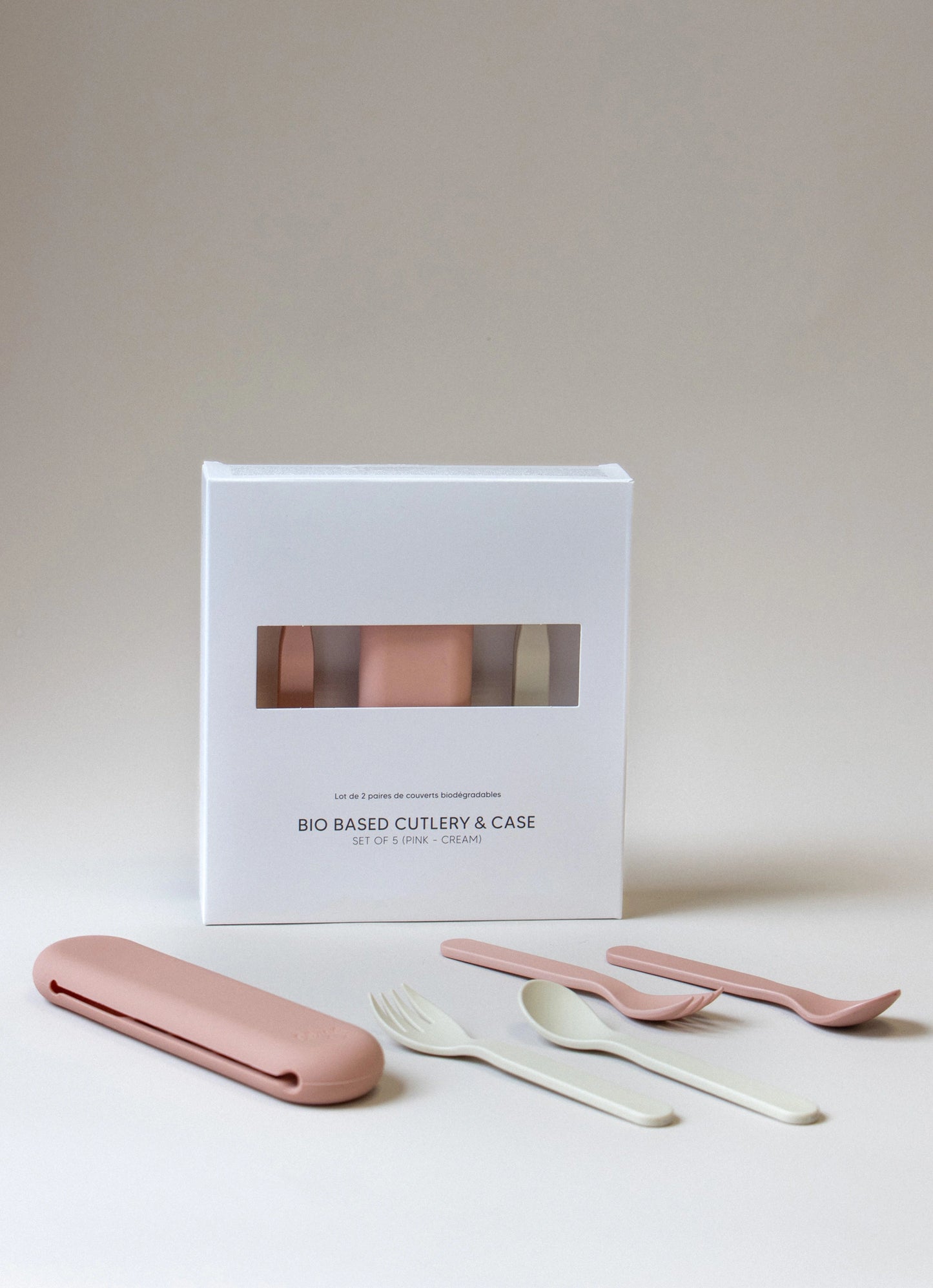 Eco Cutlery Set + Case in Pink/Cream