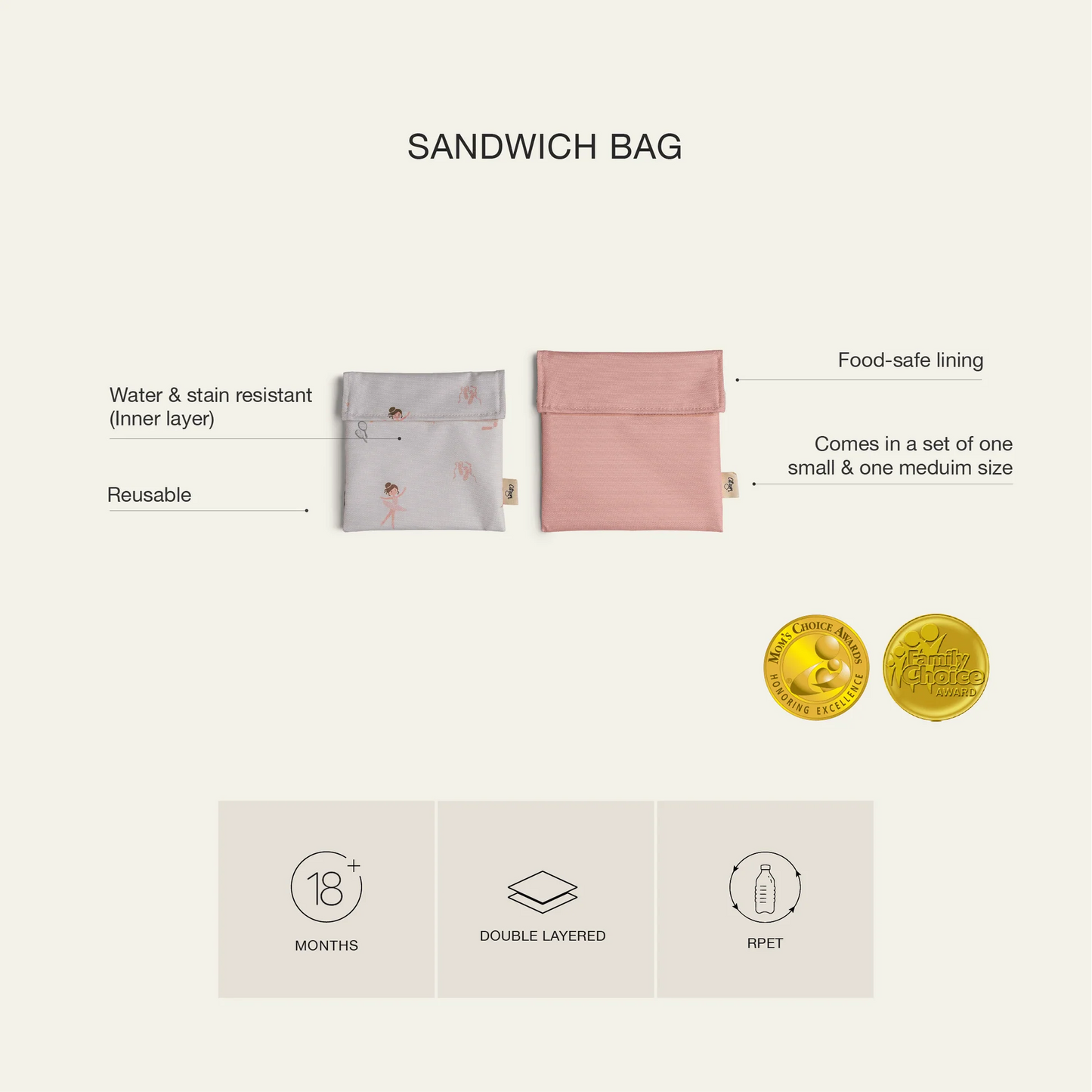 Two Reusable Sandwich Bags - Caramel
