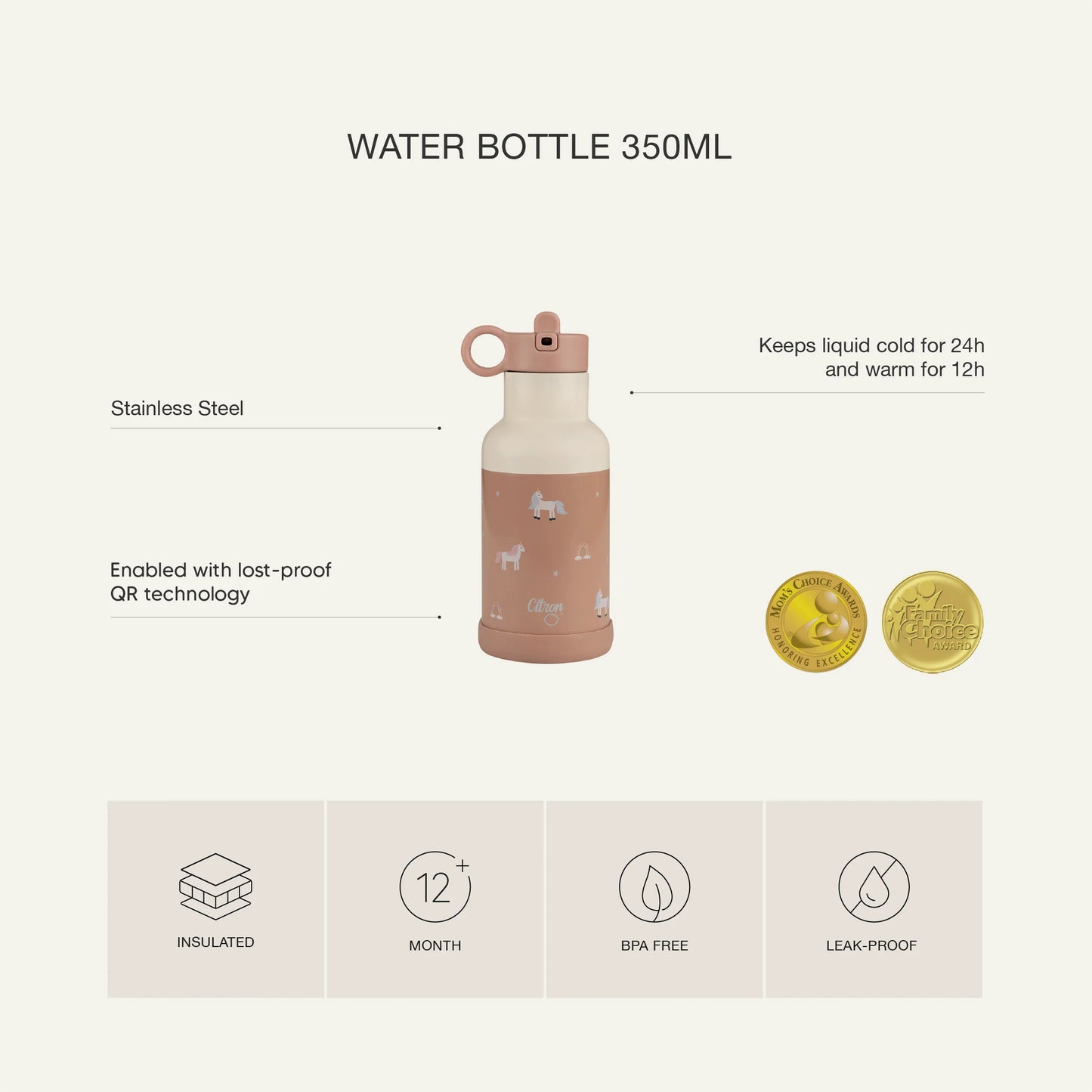 350ml Insulated Water Bottle Lemon