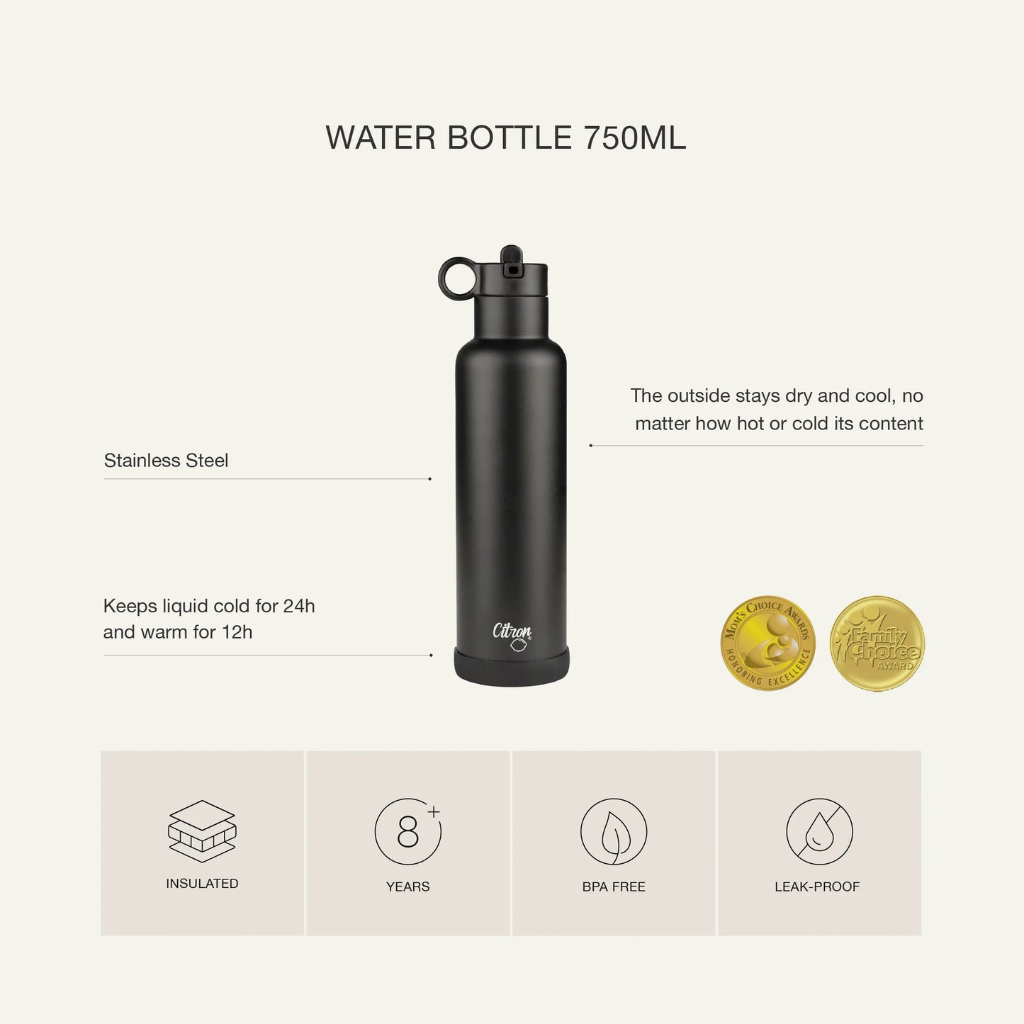 750ml Insulated Water Bottle Navy Blue