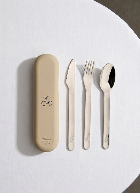 Cutlery Set with Silicon Case - Cream