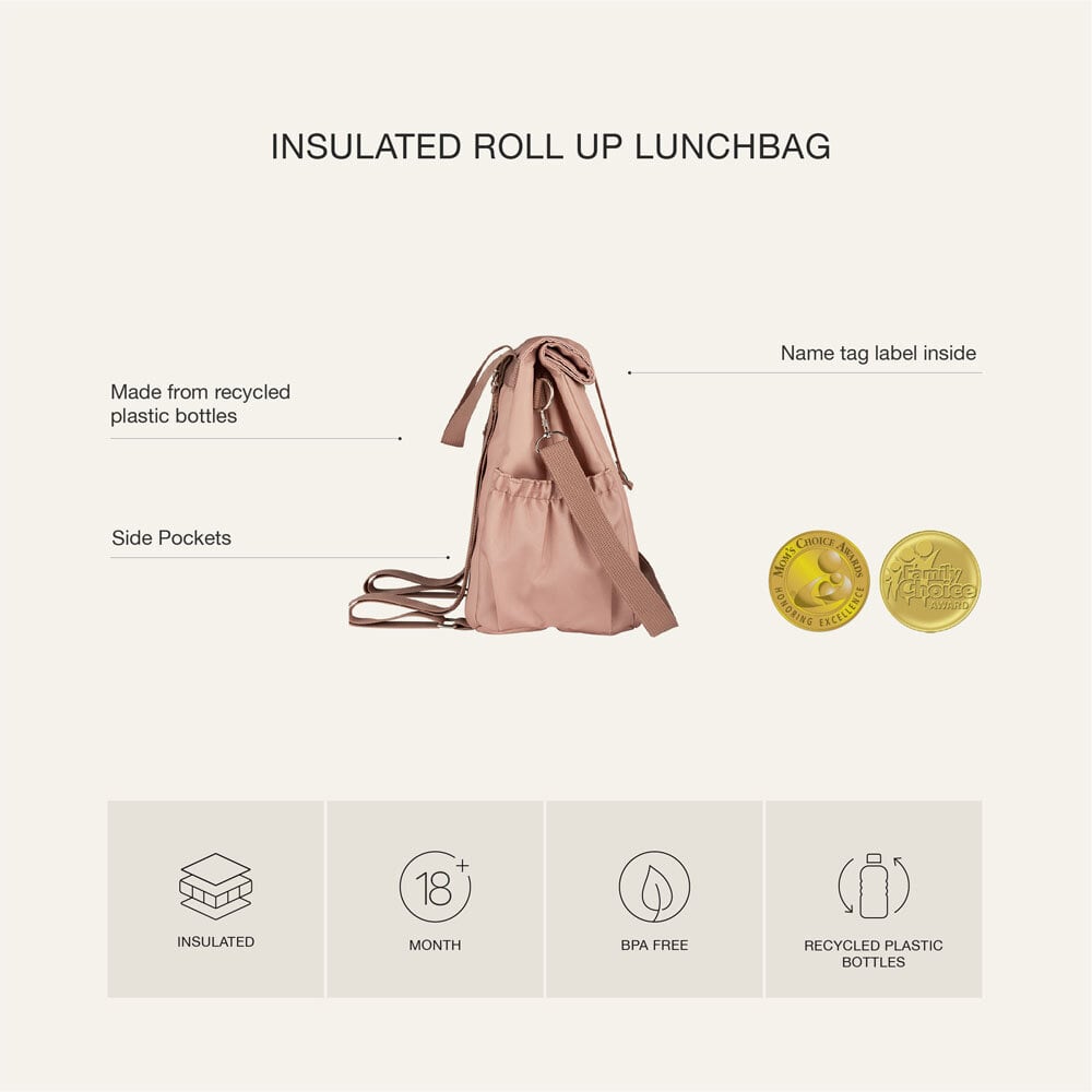 blush pink lunch bag roll up features